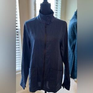 Michell Evan Women's Navy Blue Linen Blazer Jacket Size S
